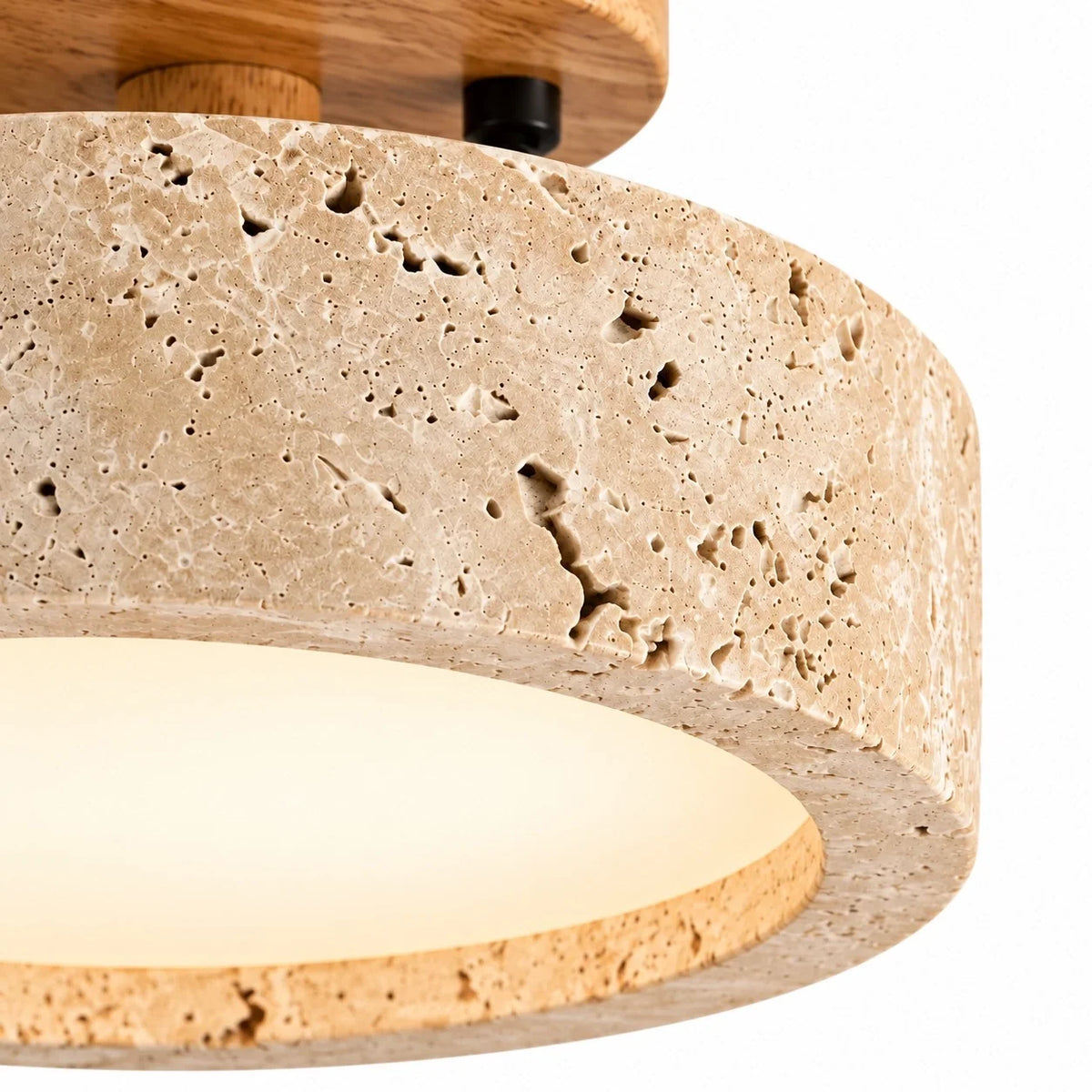 Elara Natural Travertine Wood LED Flush Ceiling Light