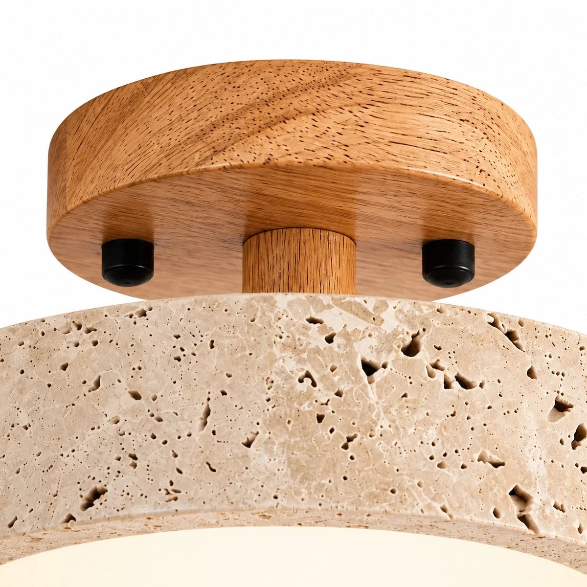 Elara Natural Travertine Wood LED Flush Ceiling Light