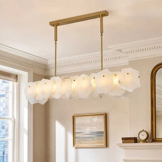 Elegant Brass Alabaster Chandelier – Layered Halo Pendant Light