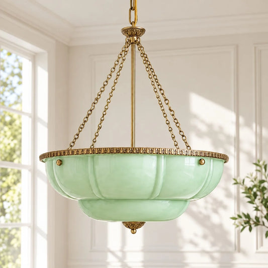 Eloise Series Vintage Scalloped Milk Glass Chandelier with Brass