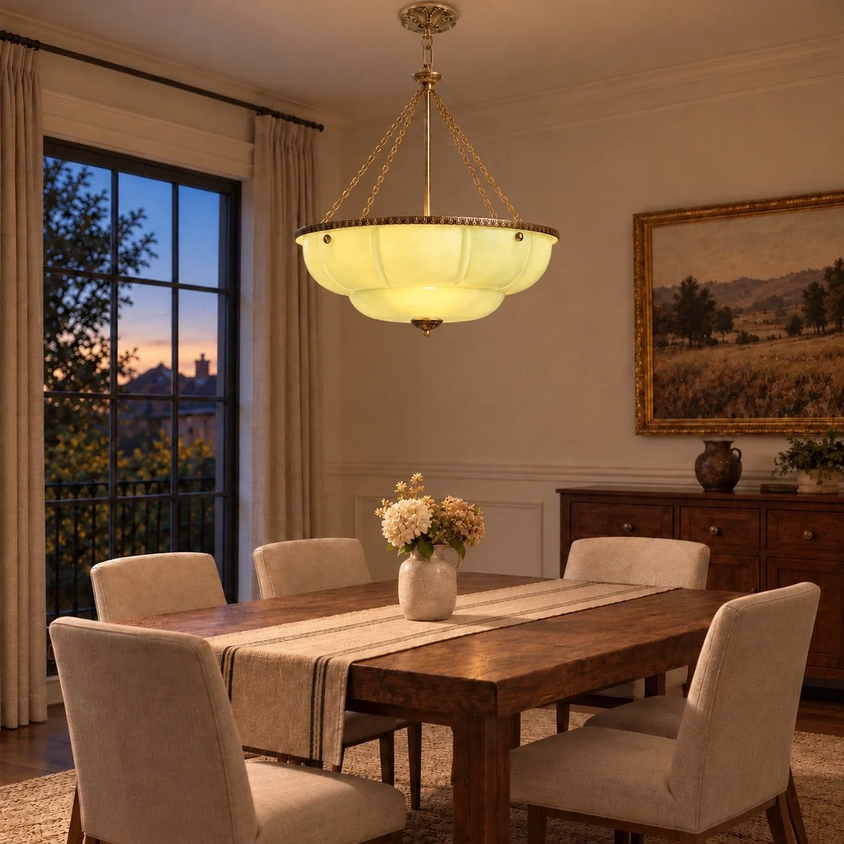 Eloise Series Vintage Scalloped Milk Glass Chandelier with Brass
