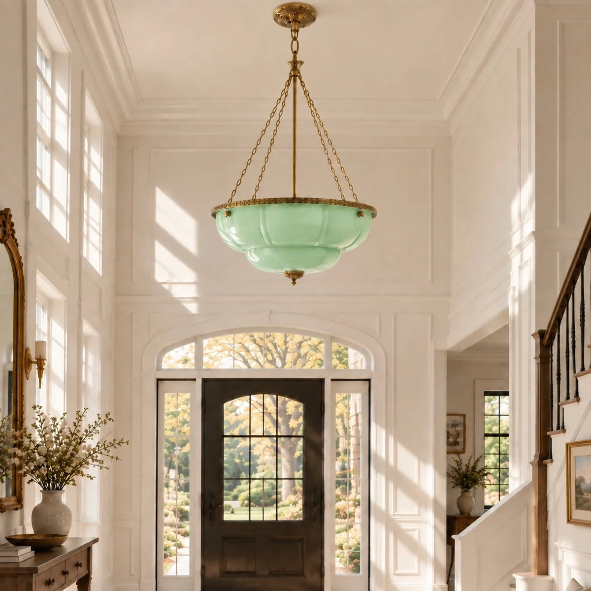 Eloise Series Vintage Scalloped Milk Glass Chandelier with Brass