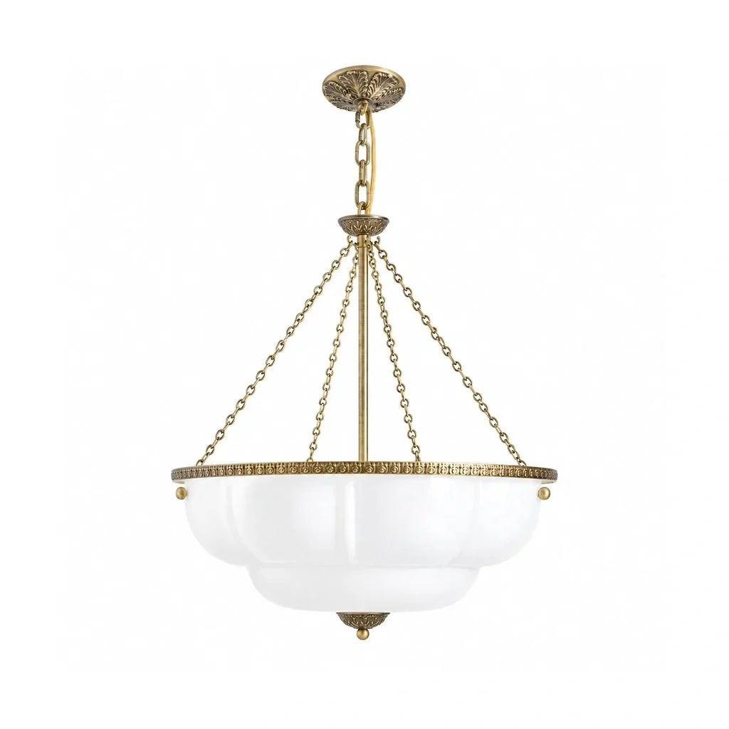 Eloise Series Vintage Scalloped Milk Glass Chandelier with Brass