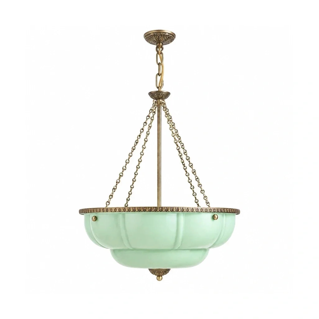 Eloise Series Vintage Scalloped Milk Glass Chandelier with Brass
