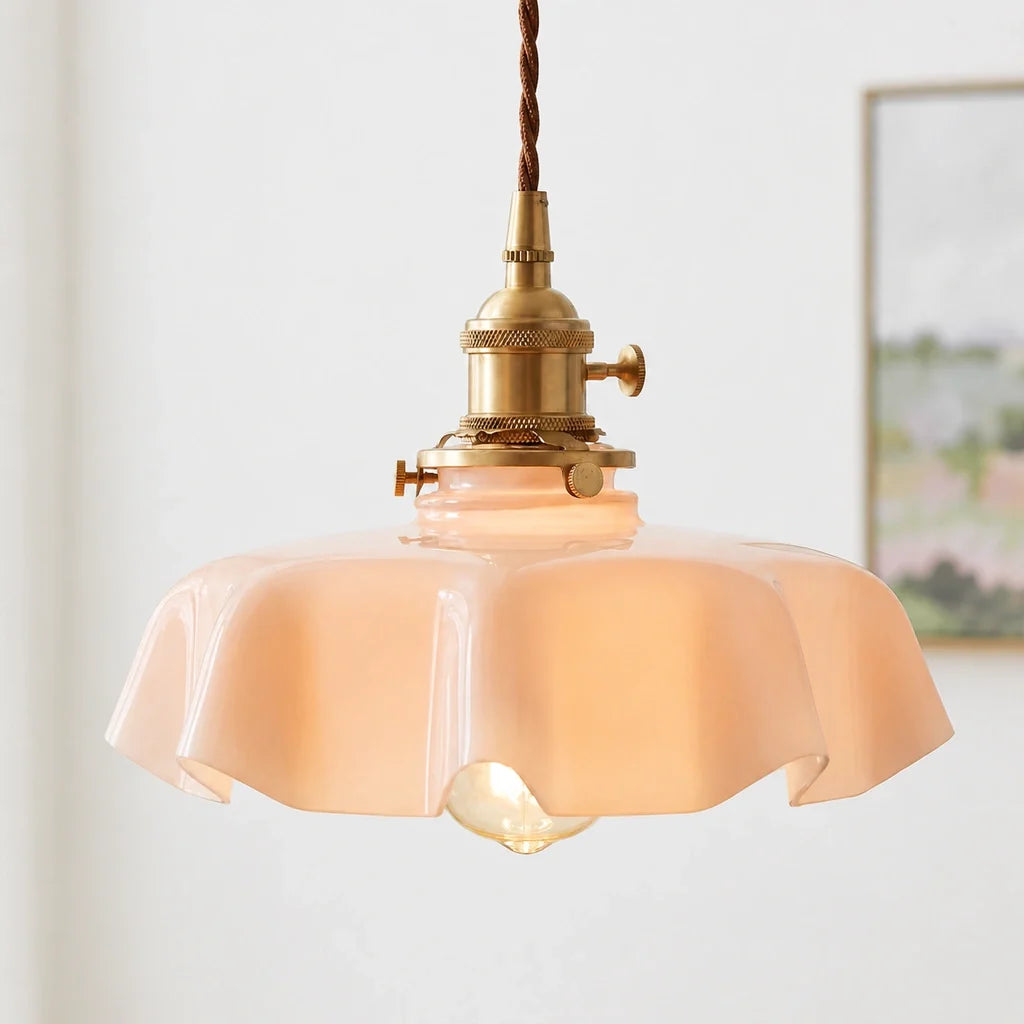 Elowen Vintage Scalloped Pastel Flower Glass Pendant Light