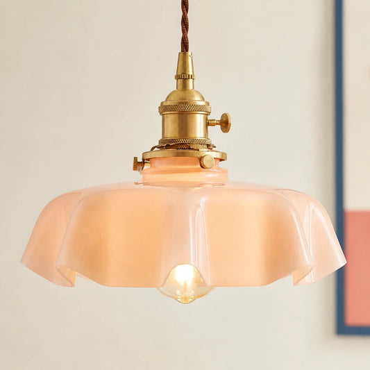 Elowen Vintage Scalloped Pastel Flower Glass Pendant Light - view 2