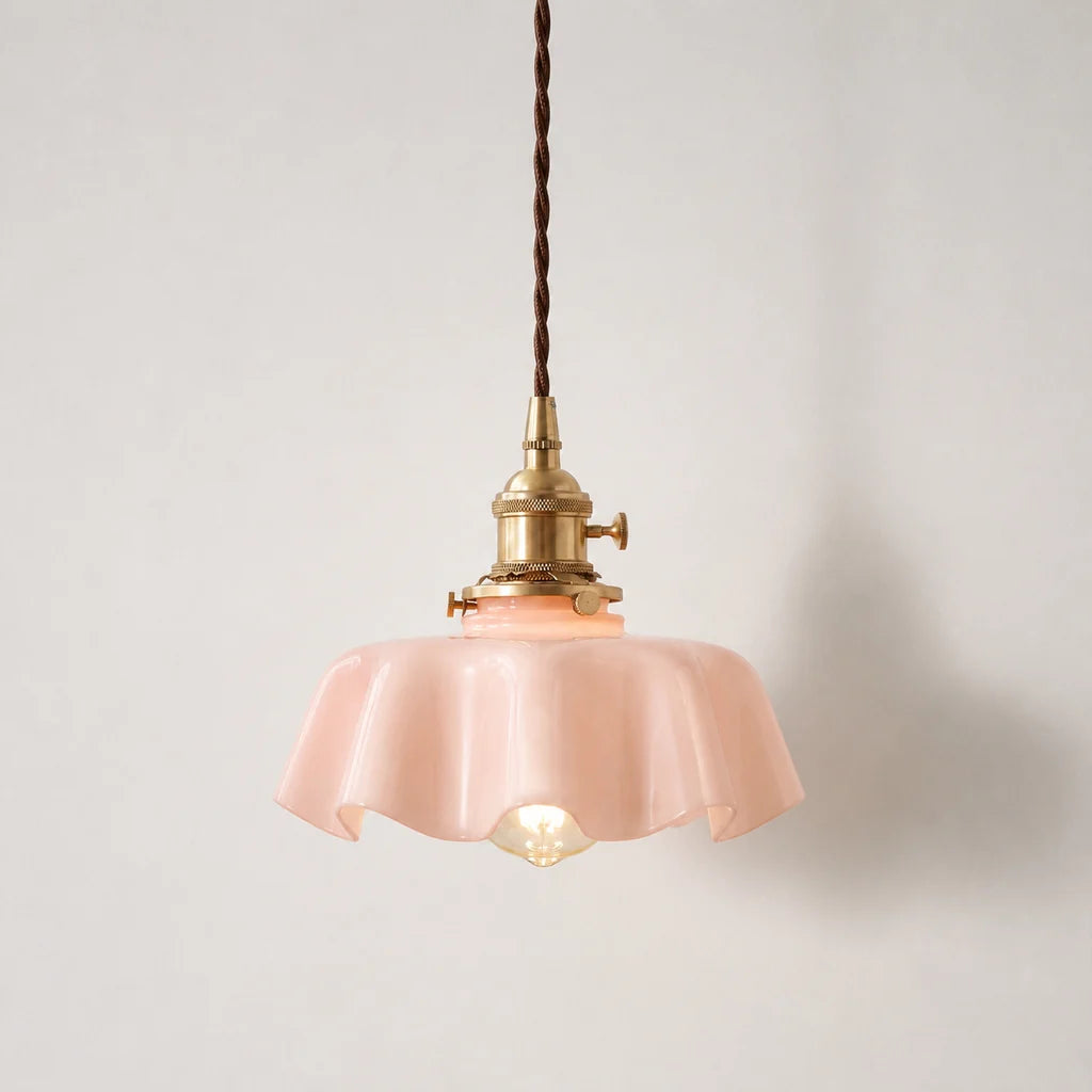 Elowen Vintage Scalloped Pastel Flower Glass Pendant Light