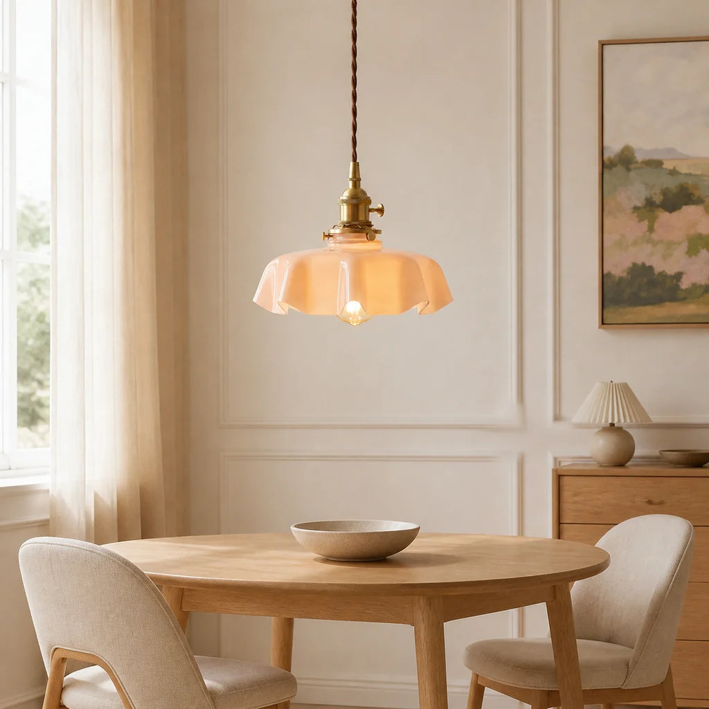 Elowen Vintage Scalloped Pastel Flower Glass Pendant Light