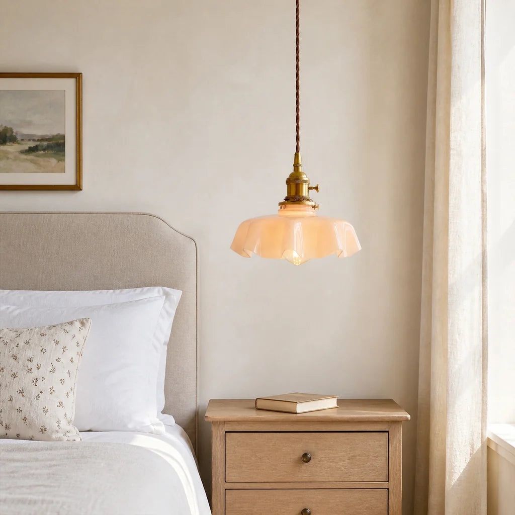 Elowen Vintage Scalloped Pastel Flower Glass Pendant Light