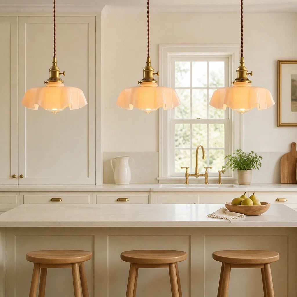Elowen Vintage Scalloped Pastel Flower Glass Pendant Light