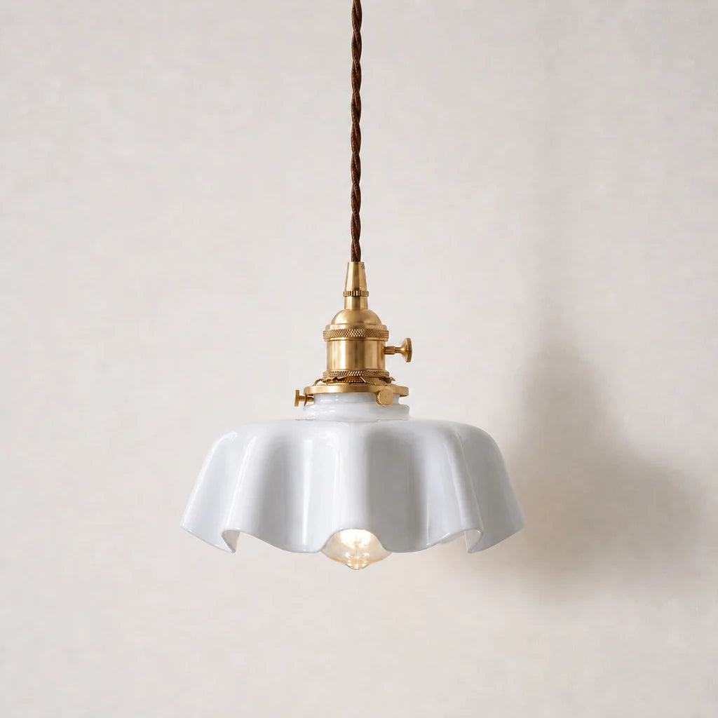 Elowen Vintage Scalloped Pastel Flower Glass Pendant Light