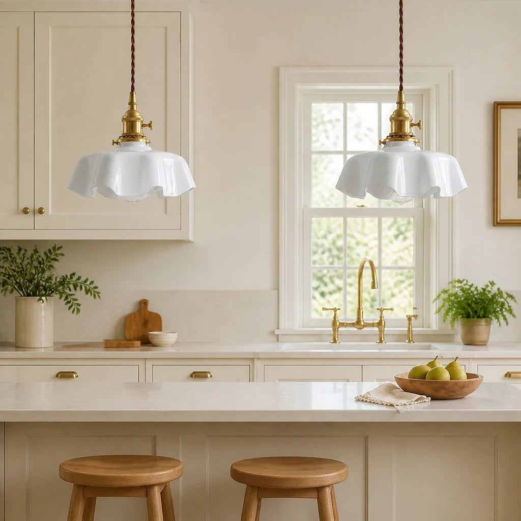 Elowen Vintage Scalloped Pastel Flower Glass Pendant Light