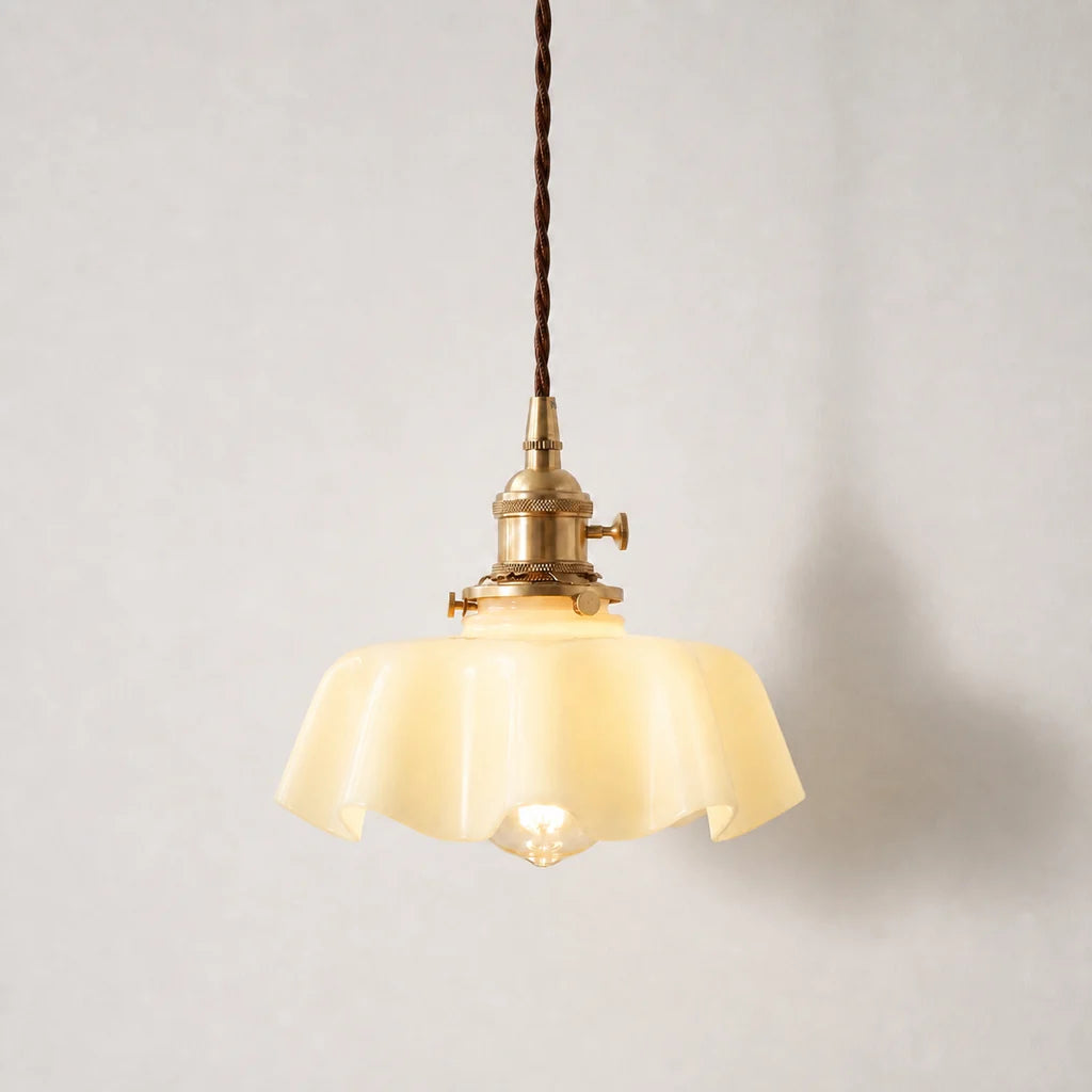 Elowen Vintage Scalloped Pastel Flower Glass Pendant Light