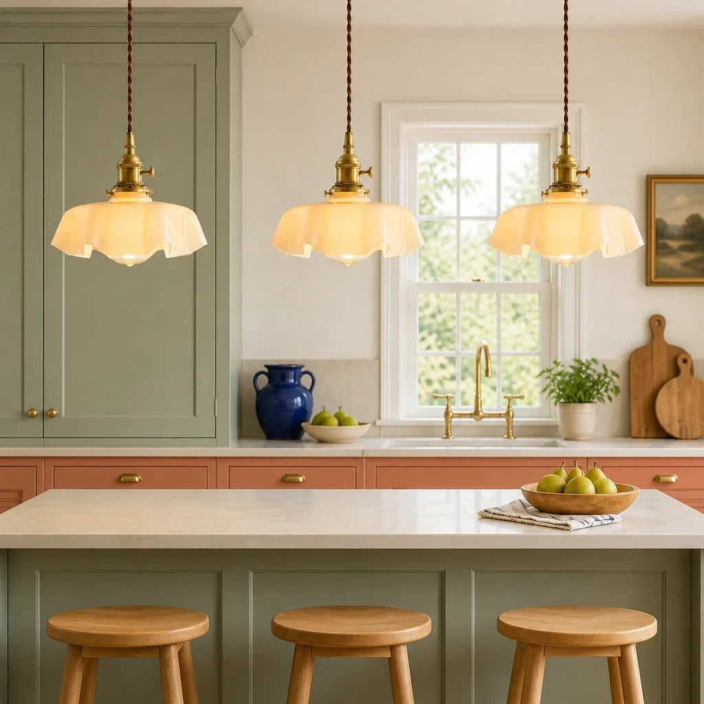 Elowen Vintage Scalloped Pastel Flower Glass Pendant Light