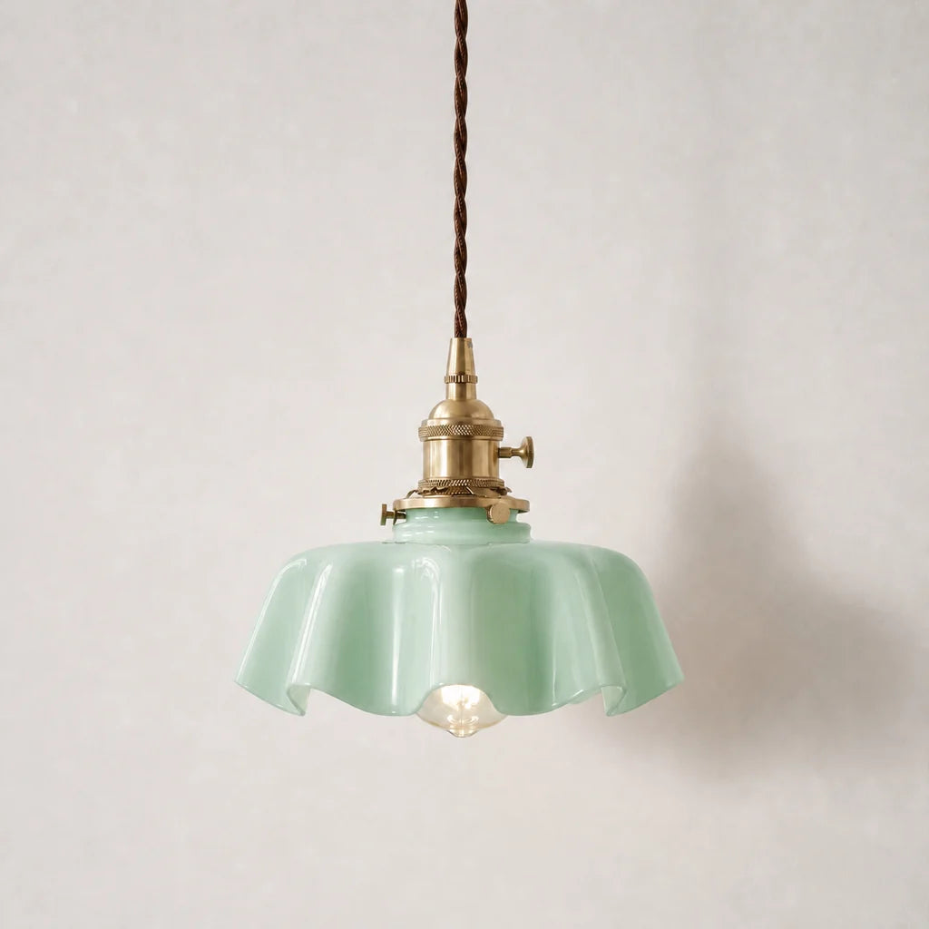 Elowen Vintage Scalloped Pastel Flower Glass Pendant Light