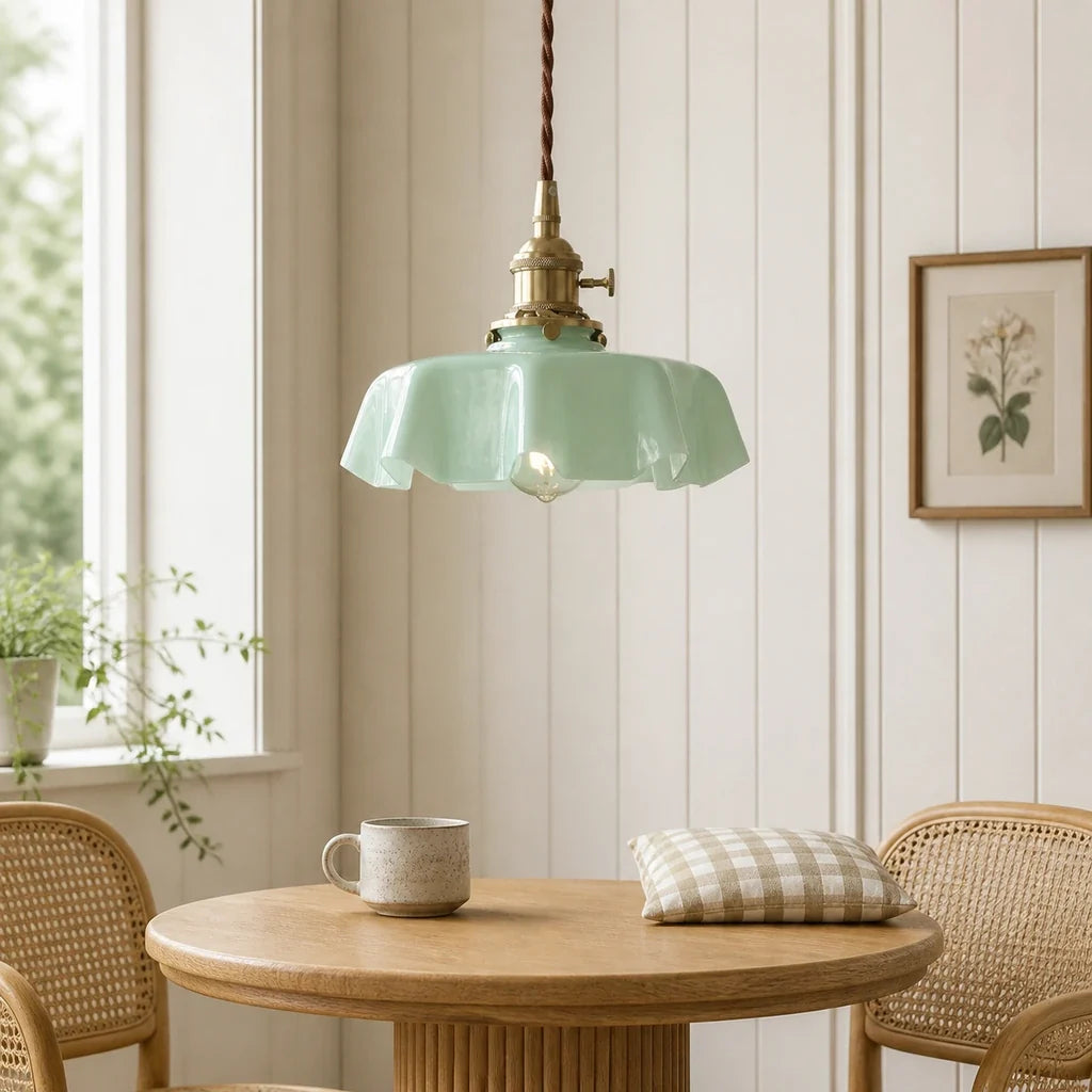 Elowen Vintage Scalloped Pastel Flower Glass Pendant Light