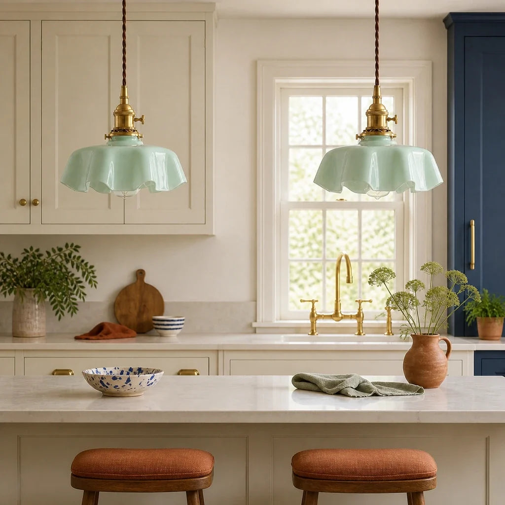 Elowen Vintage Scalloped Pastel Flower Glass Pendant Light