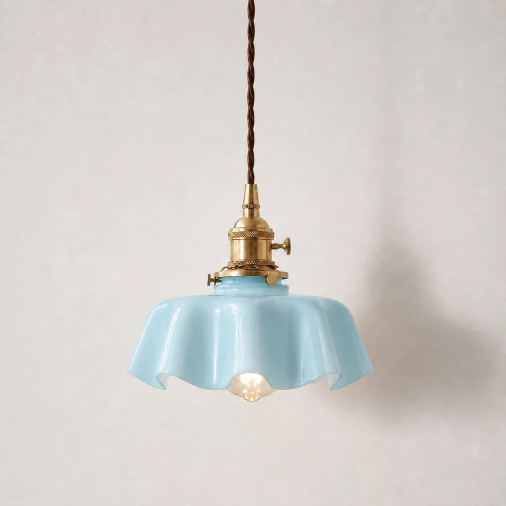 Elowen Vintage Scalloped Pastel Flower Glass Pendant Light