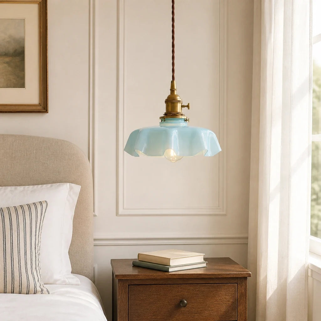 Elowen Vintage Scalloped Pastel Flower Glass Pendant Light