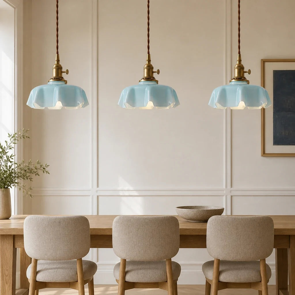 Elowen Vintage Scalloped Pastel Flower Glass Pendant Light