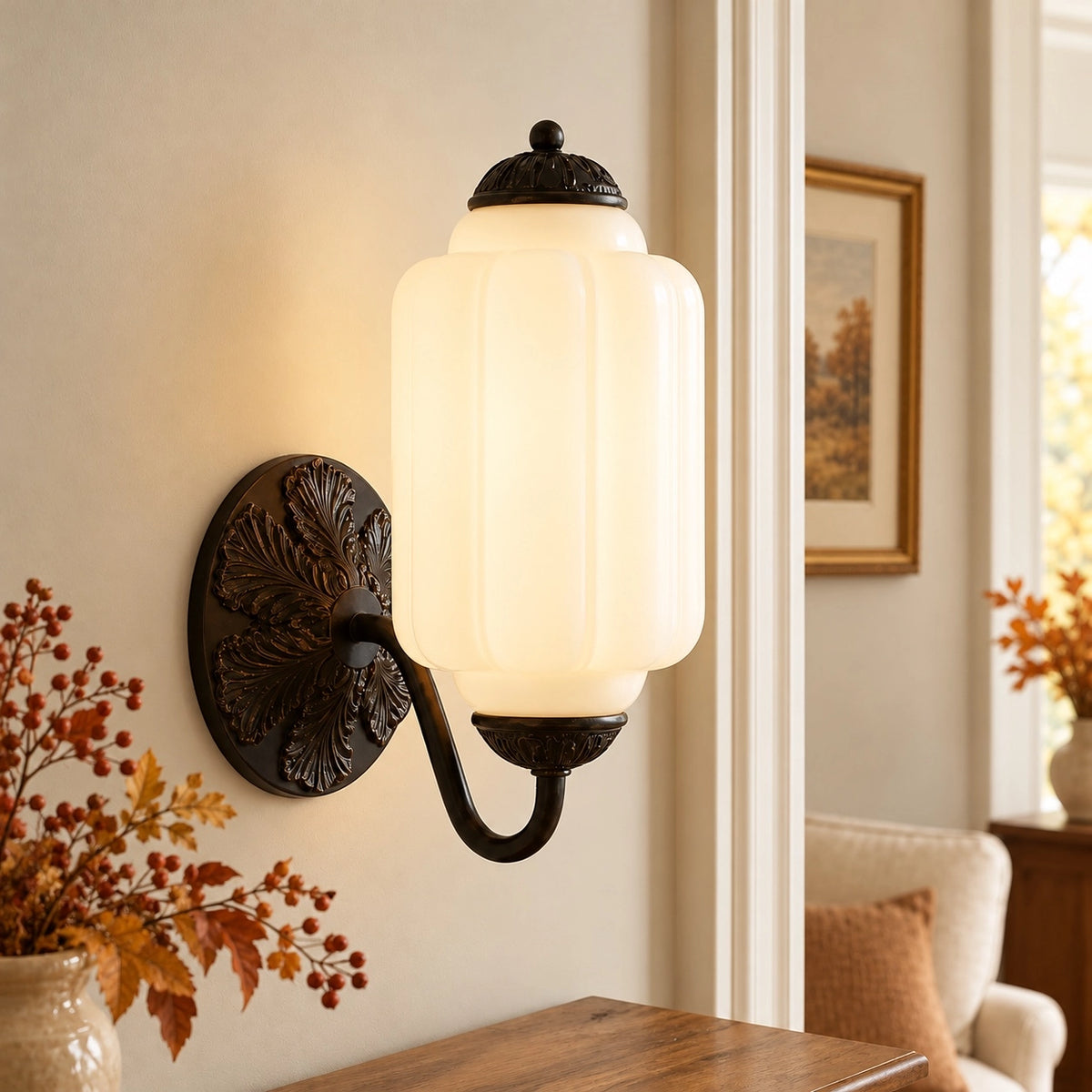 Evelyn Retro Milk Glass Oiled Brass Eloise Wall Sconce