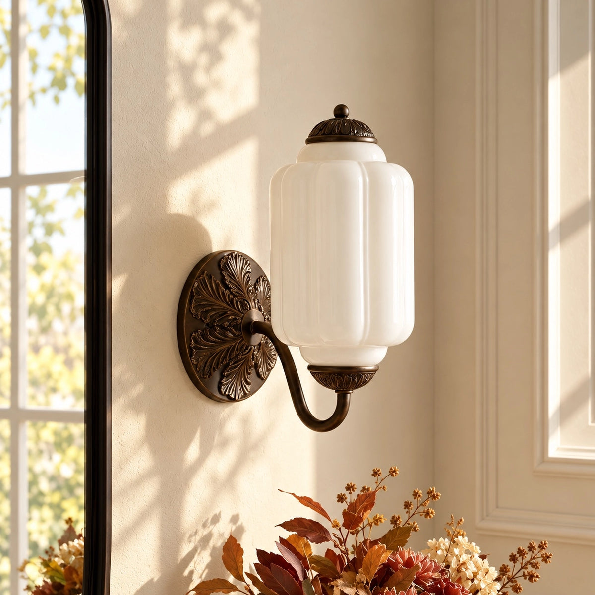 Evelyn Retro Milk Glass Oiled Brass Eloise Wall Sconce