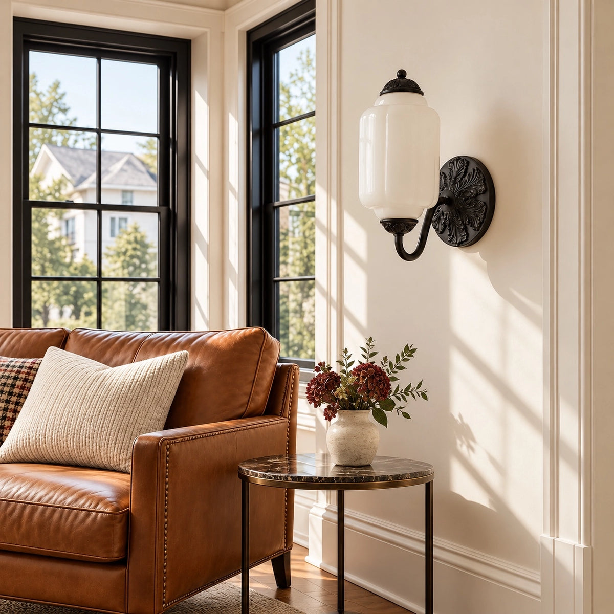 Evelyn Retro Milk Glass Oiled Brass Eloise Wall Sconce