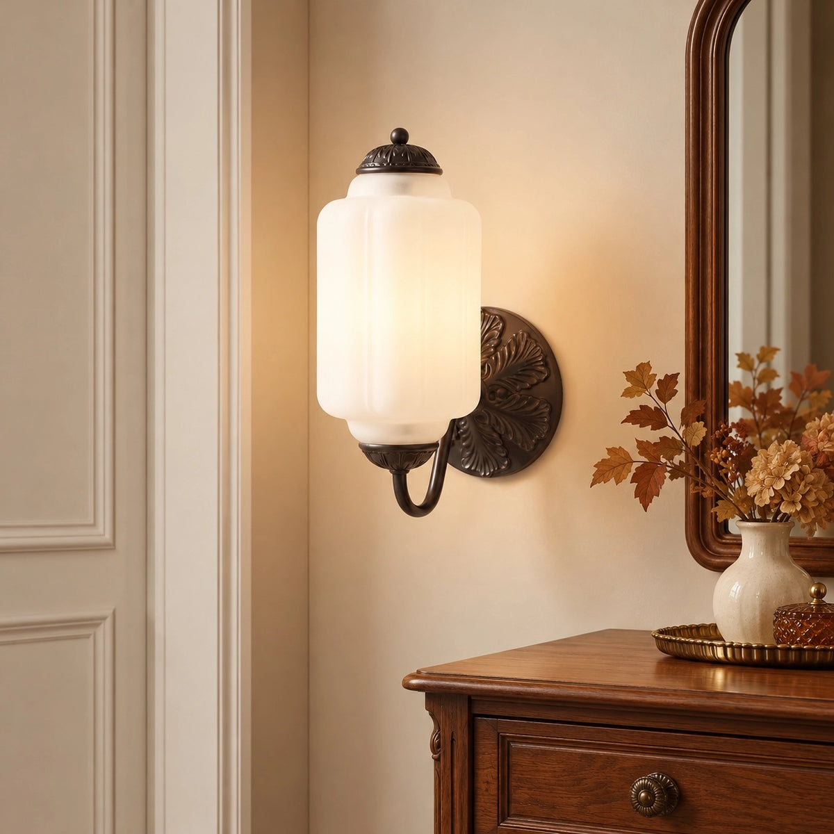Evelyn Retro Milk Glass Oiled Brass Eloise Wall Sconce