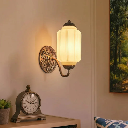 Evelyn Retro Milk Glass Brass Eloise Wall Sconce