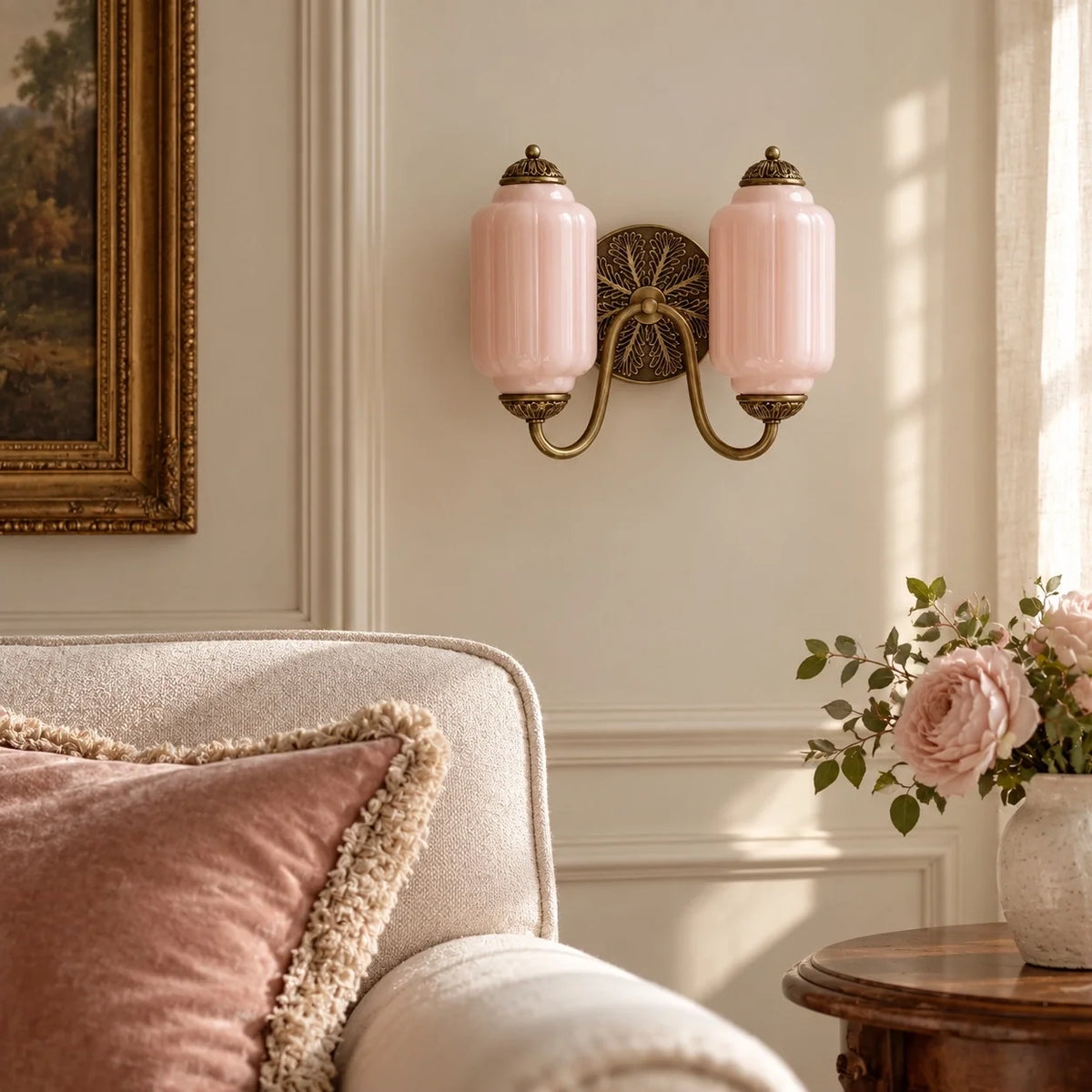 Evelyn Vintage Milk Glass Double Eloise Scallop Wall Light