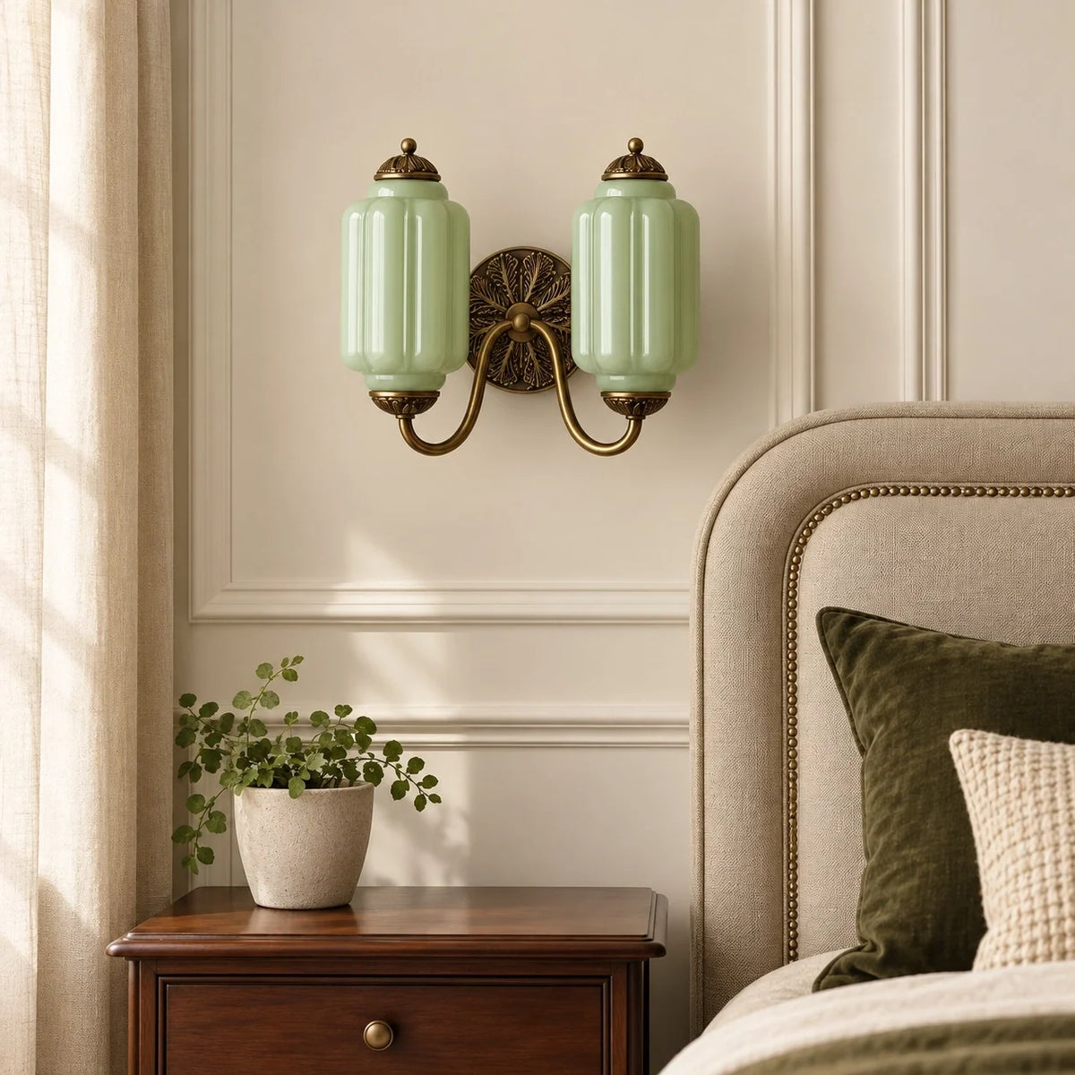 Evelyn Vintage Milk Glass Double Eloise Scallop Wall Light