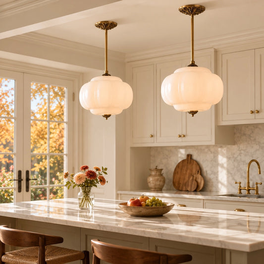 Evelyn Vintage Pumpkin Milk Glass Eloise Pendant Light