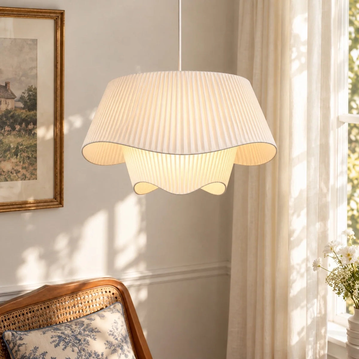 French Vintage Floral Fabric Pendant Light