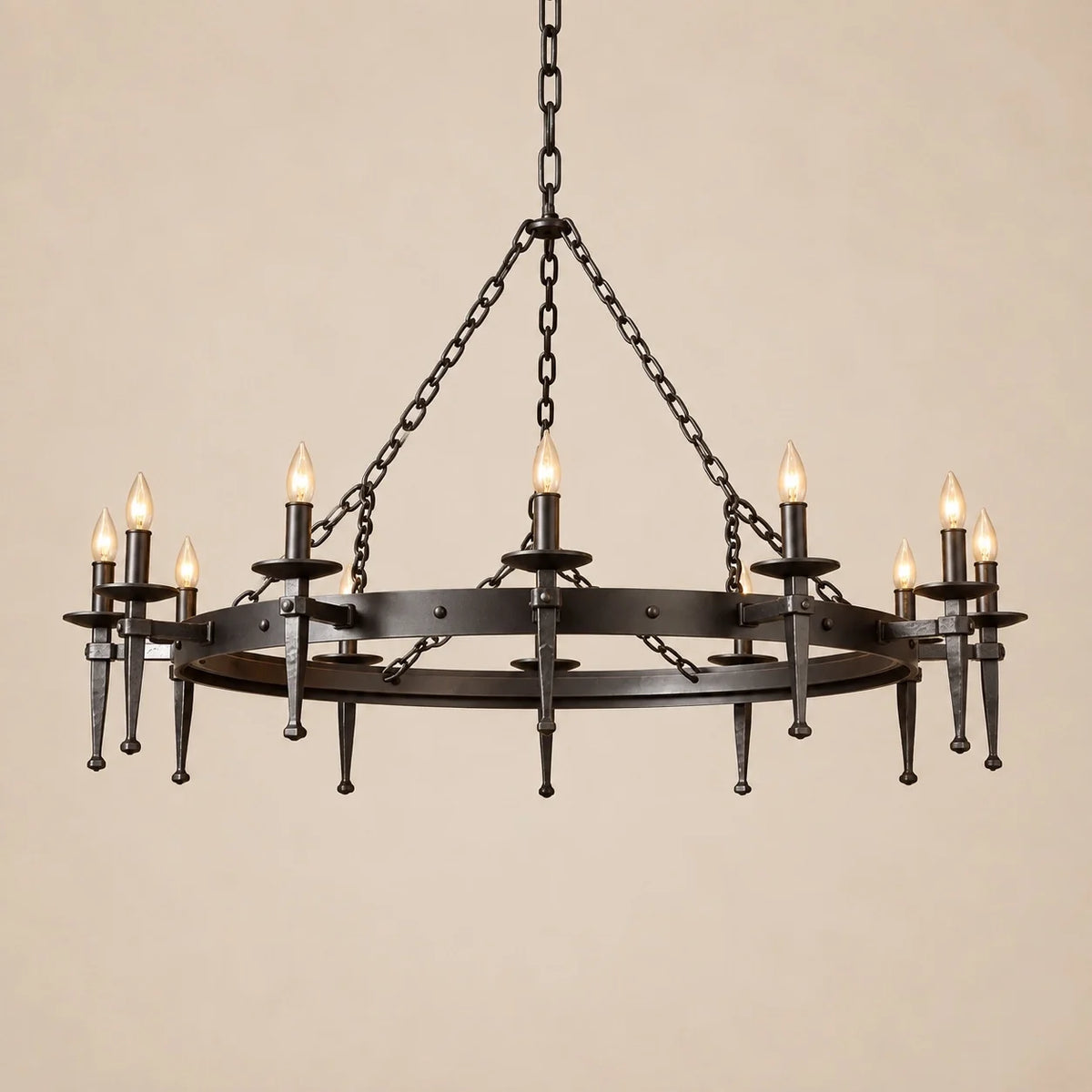 Gothic Black Wagon Wheel Candle Chandelier