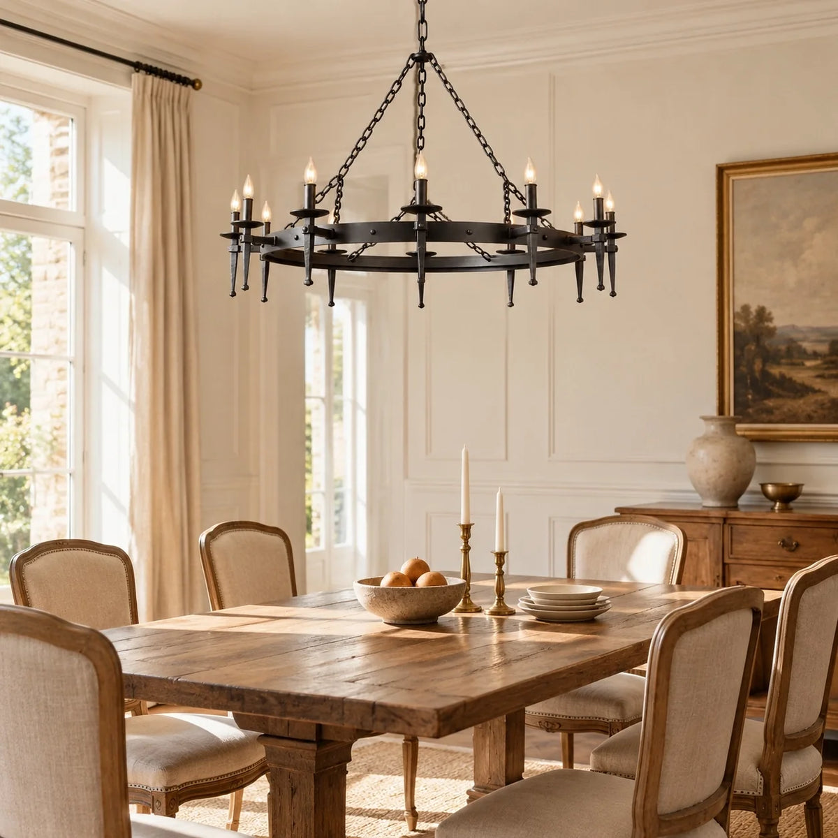 Gothic Black Wagon Wheel Candle Chandelier