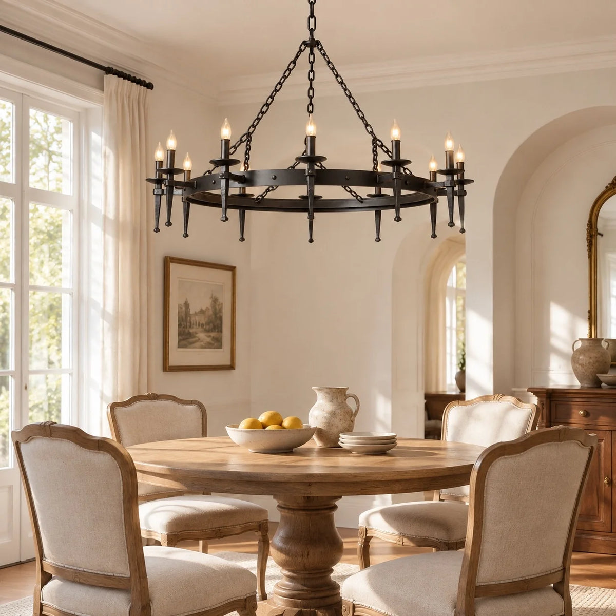 Gothic Black Wagon Wheel Candle Chandelier