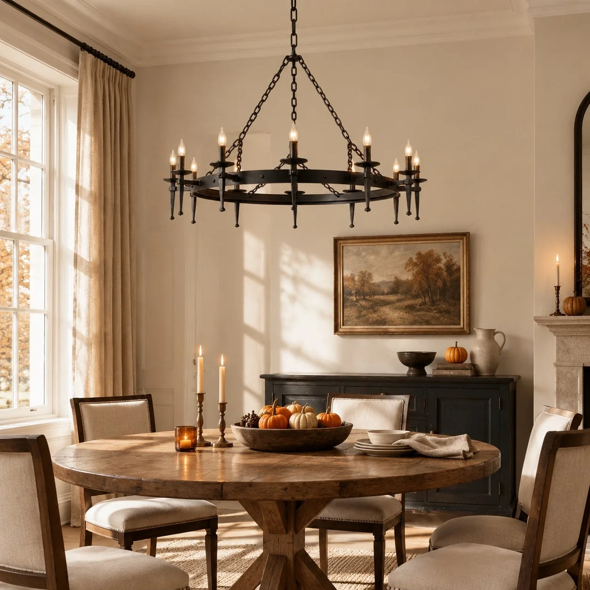 Gothic Black Wagon Wheel Candle Chandelier