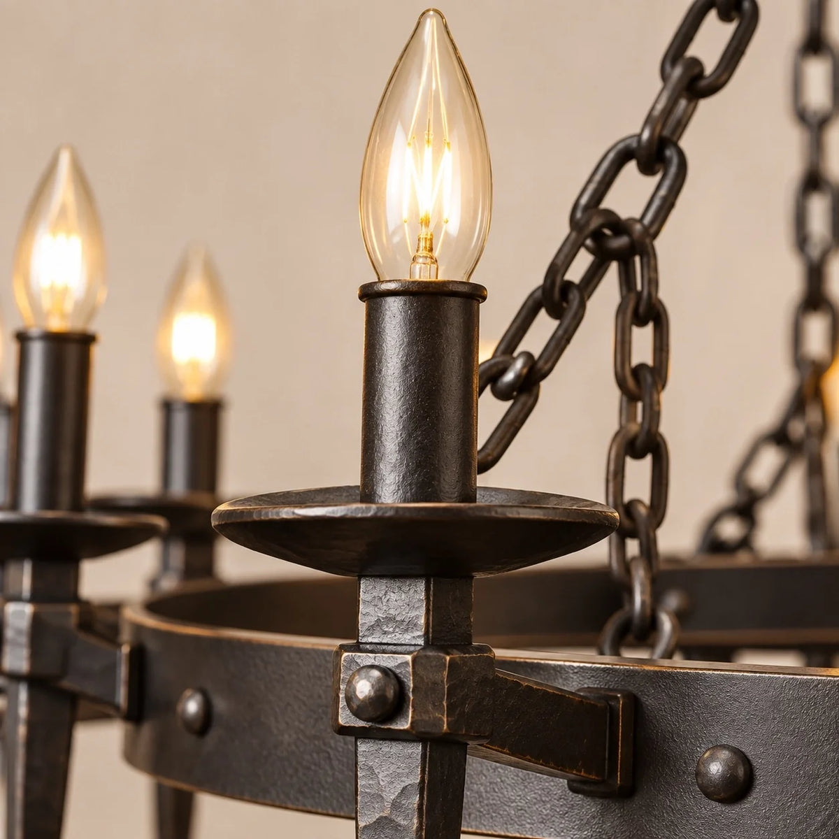 Gothic Black Wagon Wheel Candle Chandelier