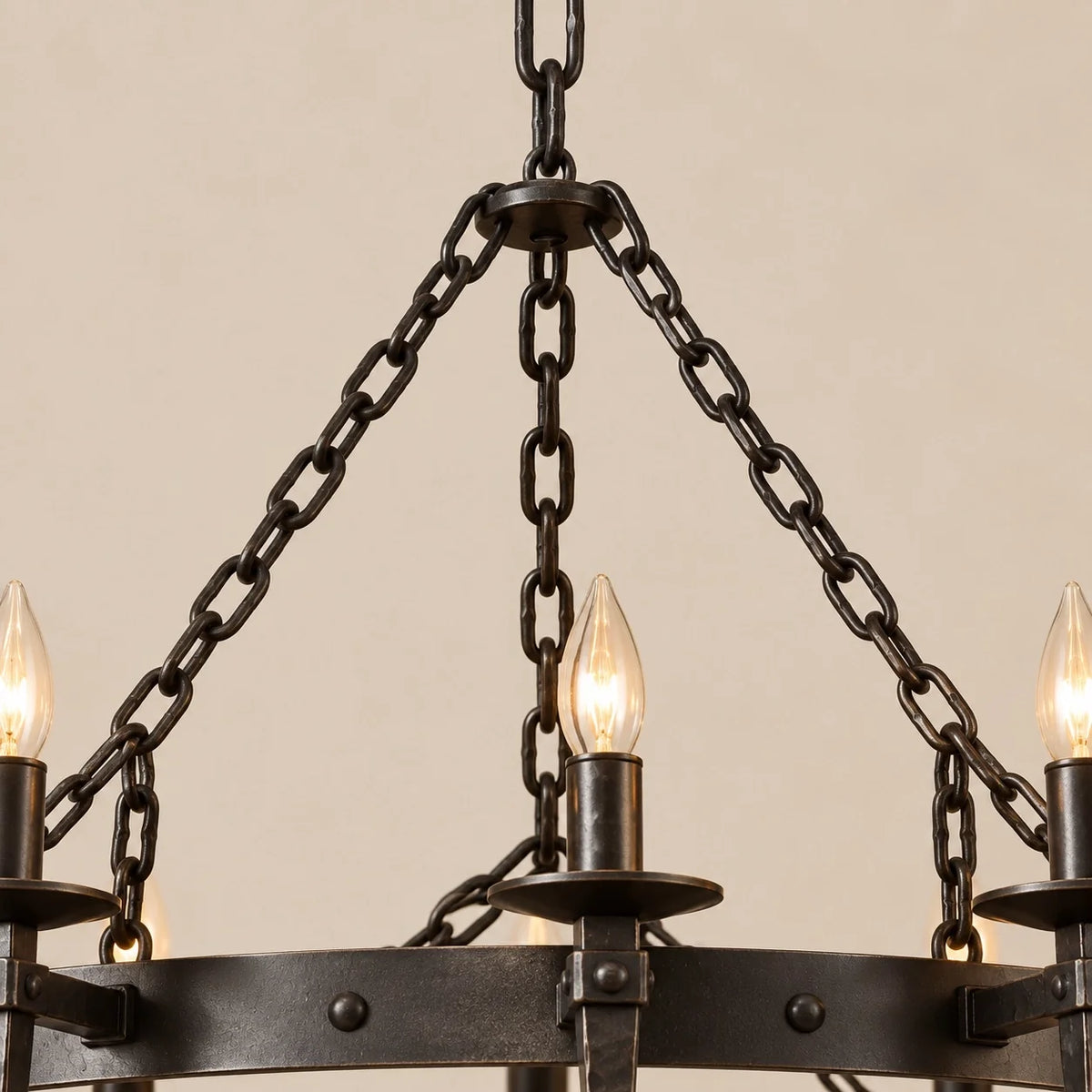 Gothic Black Wagon Wheel Candle Chandelier