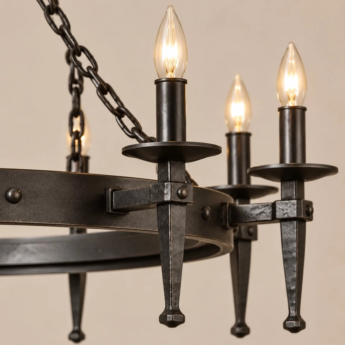 Gothic Black Wagon Wheel Candle Chandelier