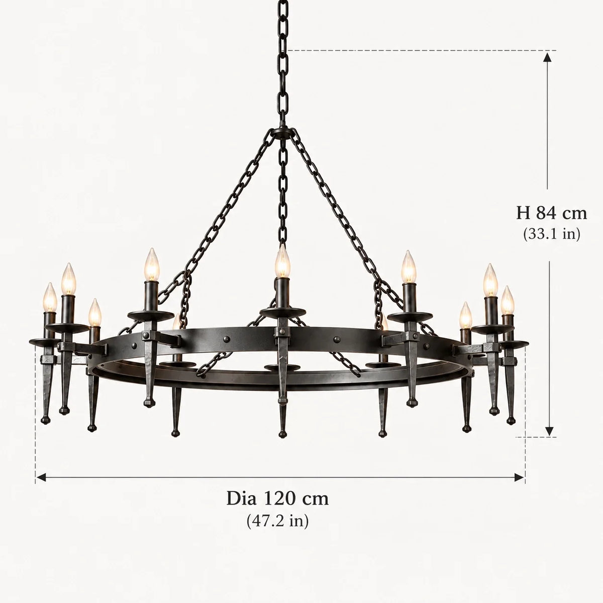 Gothic Black Wagon Wheel Candle Chandelier