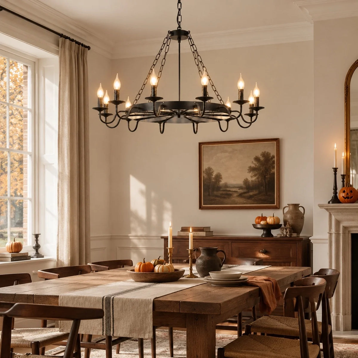Gothic Rustic Black Wagon Wheel Candle Chandelier