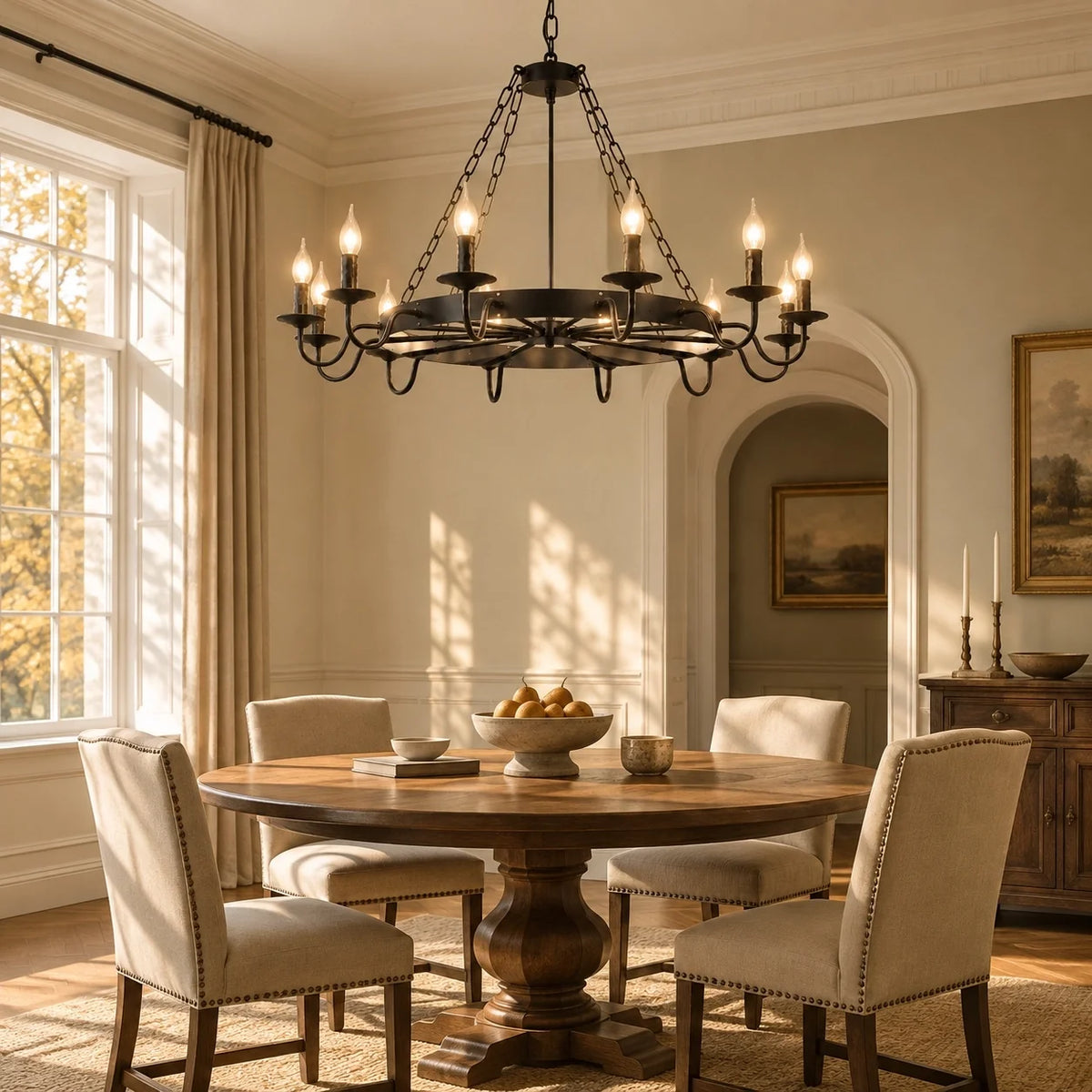Gothic Rustic Black Wagon Wheel Candle Chandelier