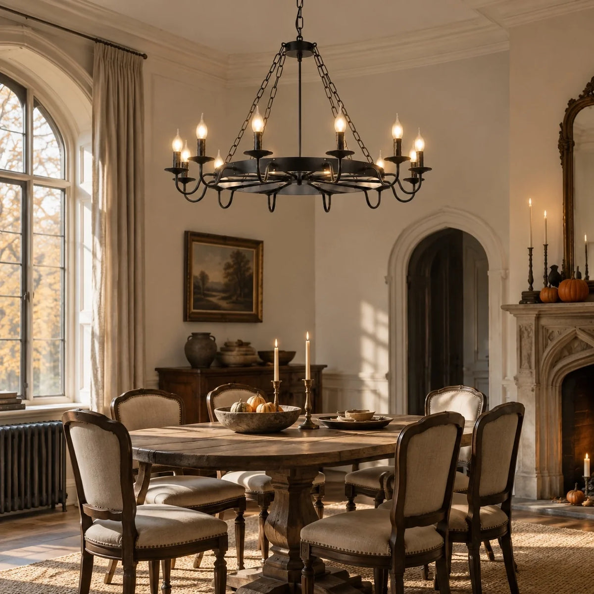 Gothic Rustic Black Wagon Wheel Candle Chandelier
