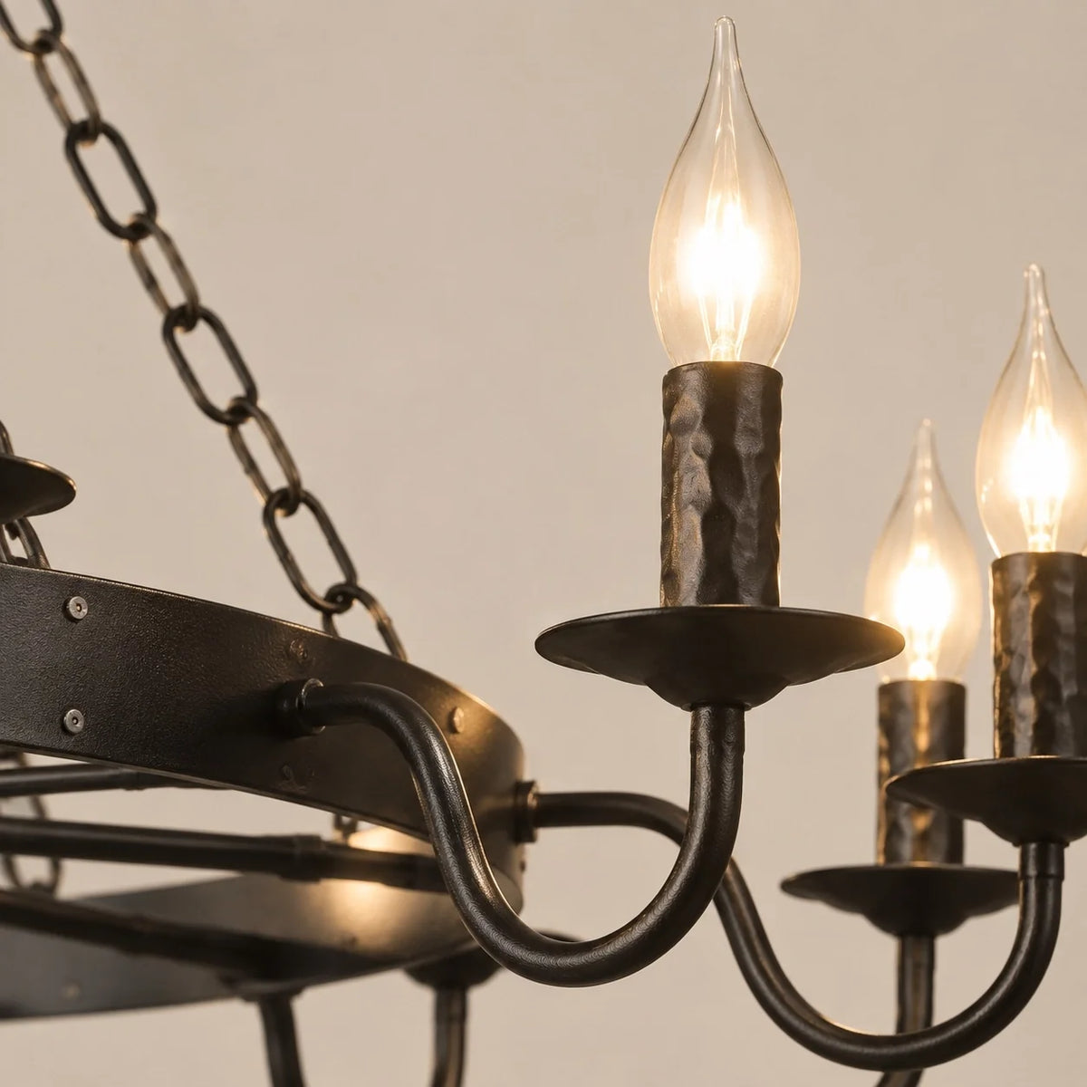 Gothic Rustic Black Wagon Wheel Candle Chandelier
