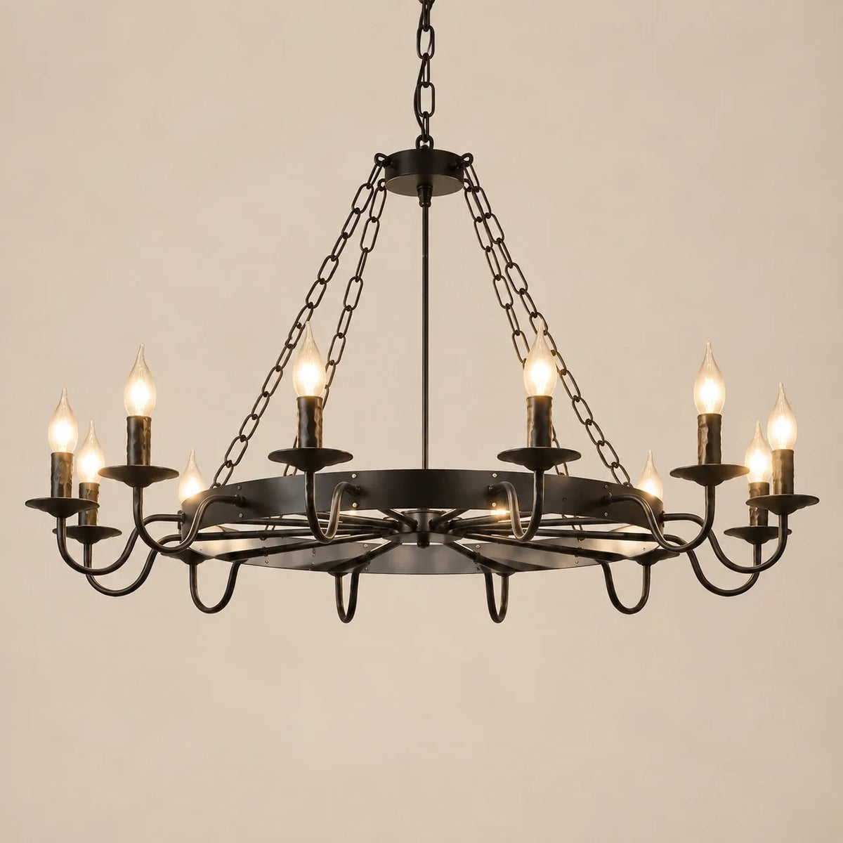 Gothic Rustic Black Wagon Wheel Candle Chandelier