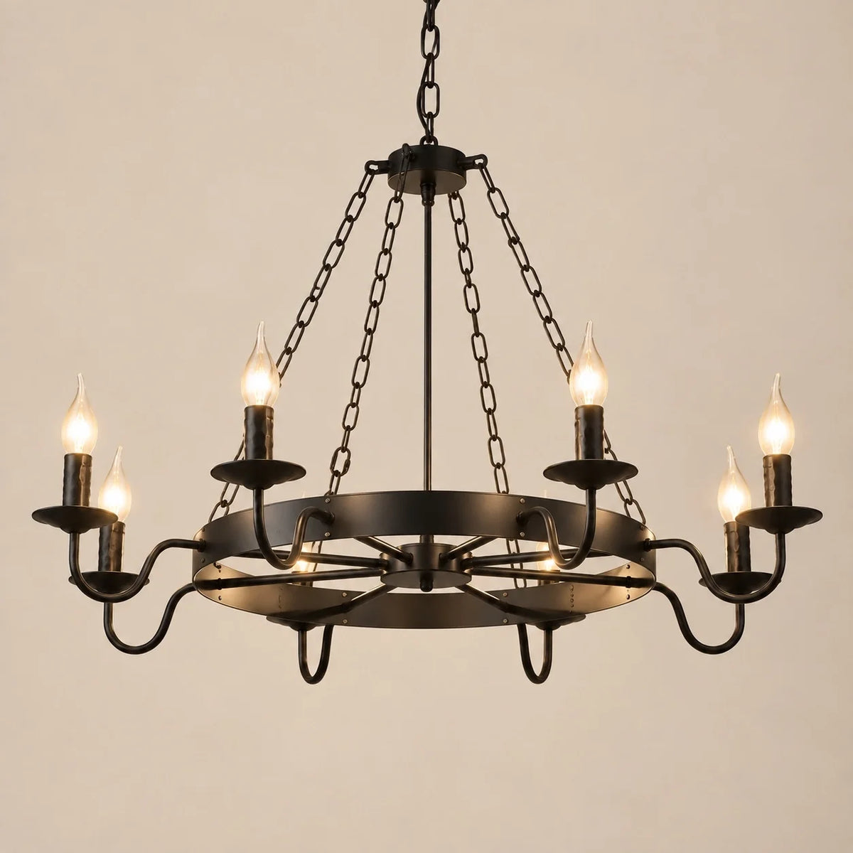 Gothic Rustic Black Wagon Wheel Candle Chandelier