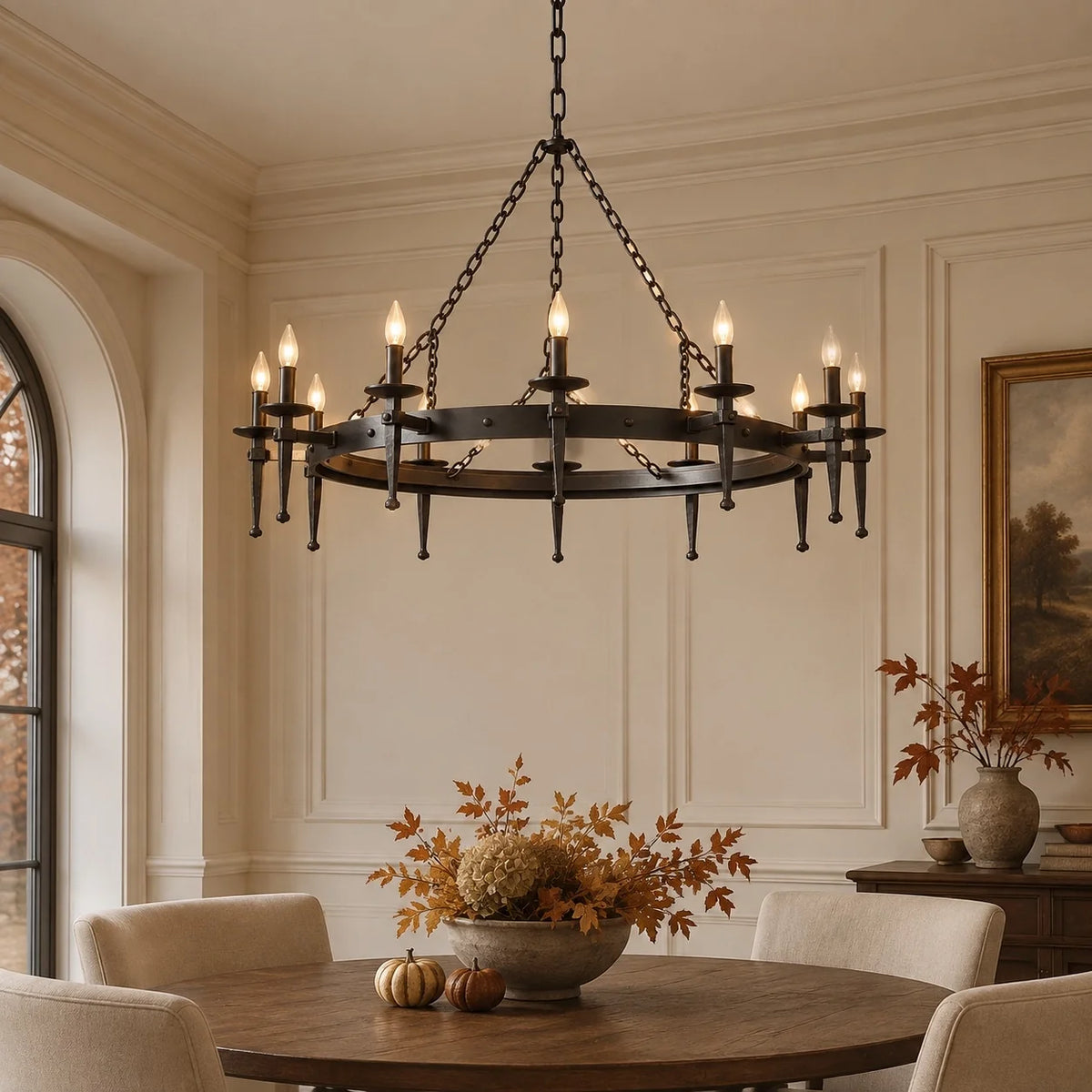 Gothic Black Wagon Wheel Candle Chandelier