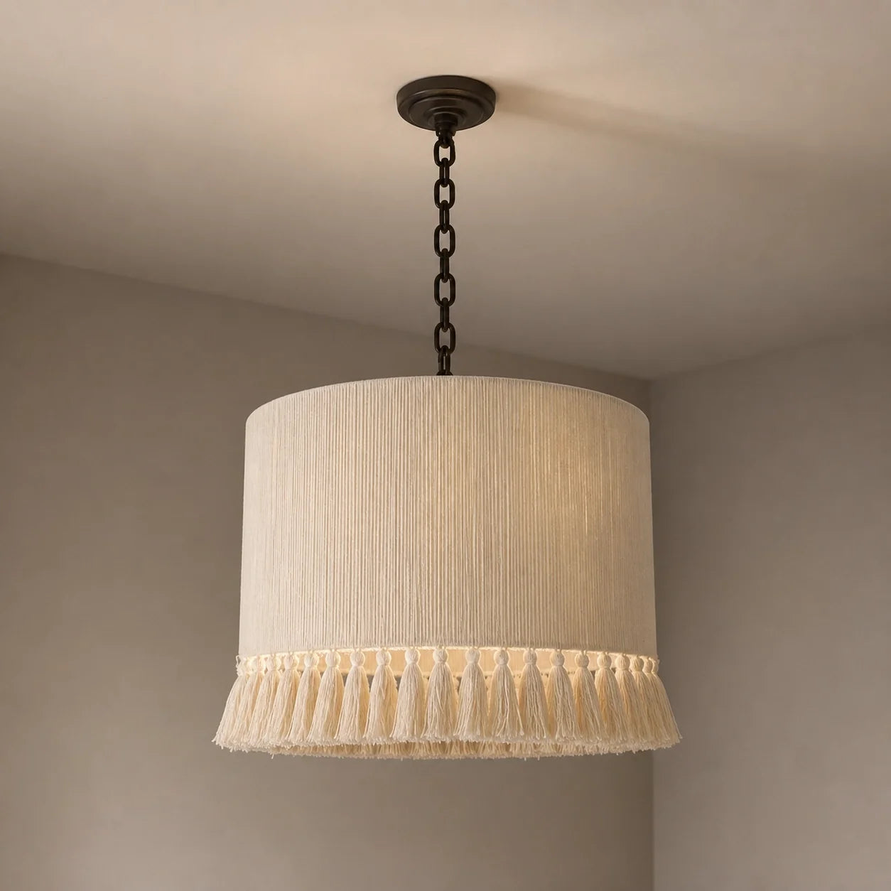 Handmade Boho Vintage French Cotton Fringe Living Room Pendant Light