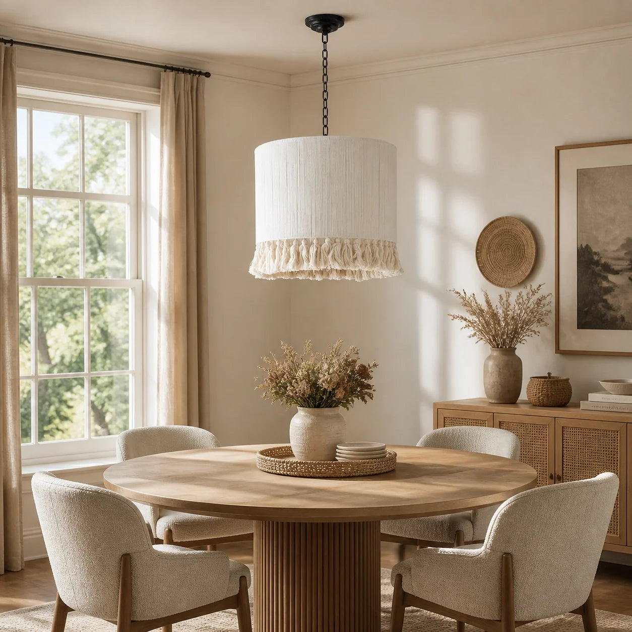 Handmade Boho Vintage French Cotton Fringe Living Room Pendant Light